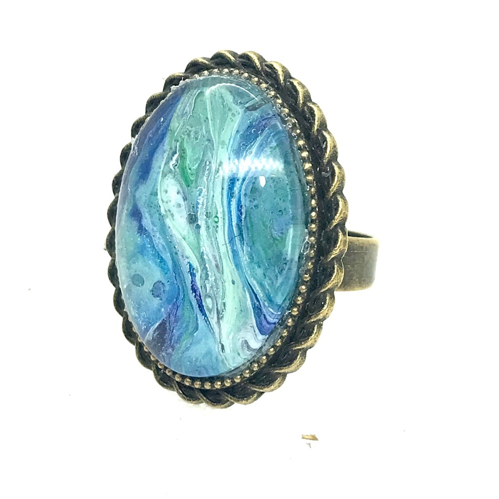 Handmade oval dome ring adjustable bronze color NSR
